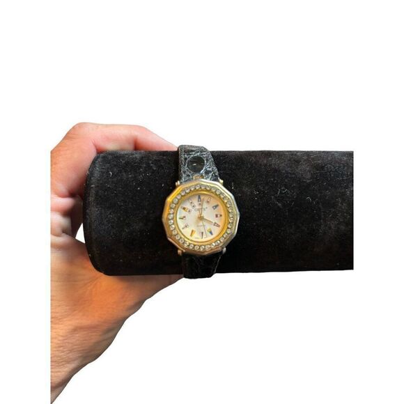 Oryx Women\'s Quartz Watch With Rhinestones & Black Leather Band